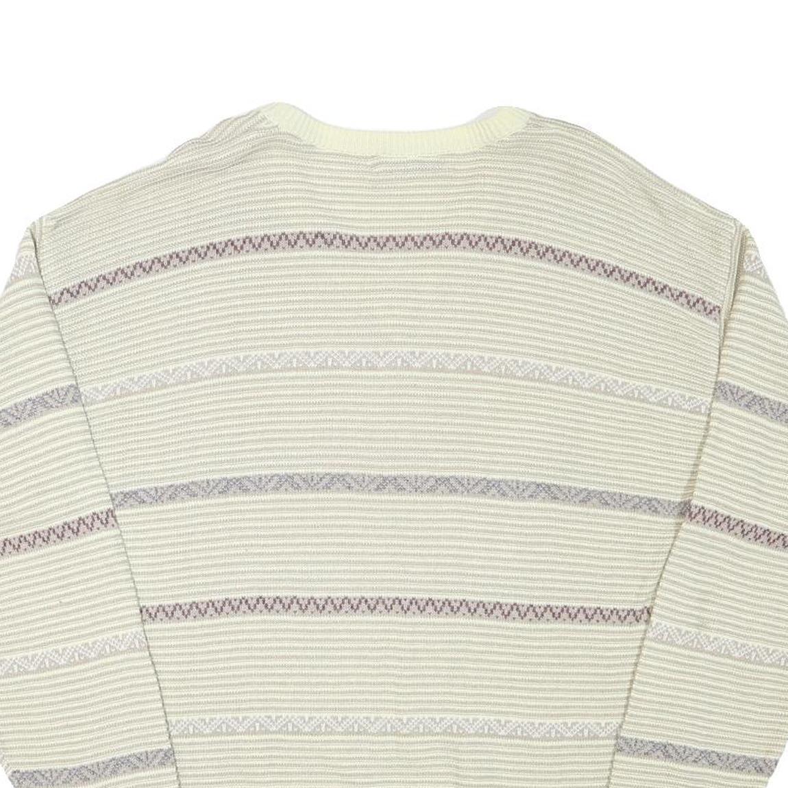 JOCKEY Mens Cream Patterned Acrylic Blend Jumper V-Neck Basic Knit L Casual Wear