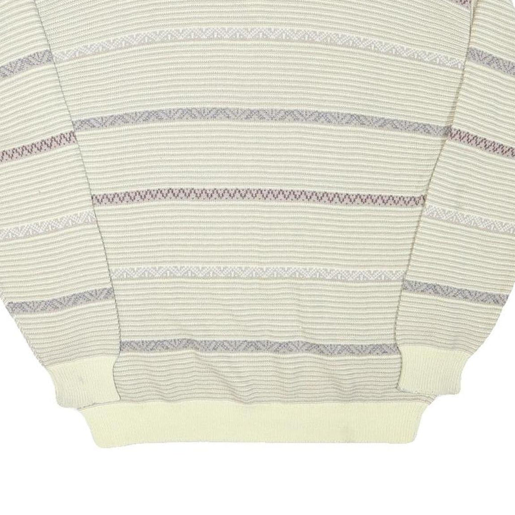 JOCKEY Mens Cream Patterned Acrylic Blend Jumper V-Neck Basic Knit L Casual Wear