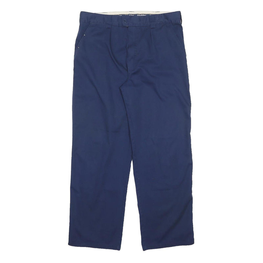 DICKIES Mens Polyester Blend Blue Regular Straight Trousers W34 L30 Workwear