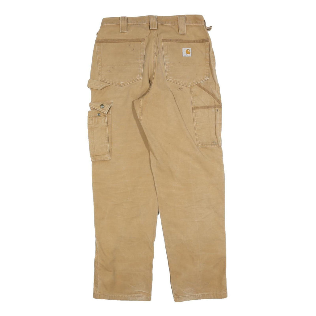 CARHARTT Mens Regular Fit Workwear Beige Denim W30 L32 Cargo Zip Pocket Jeans