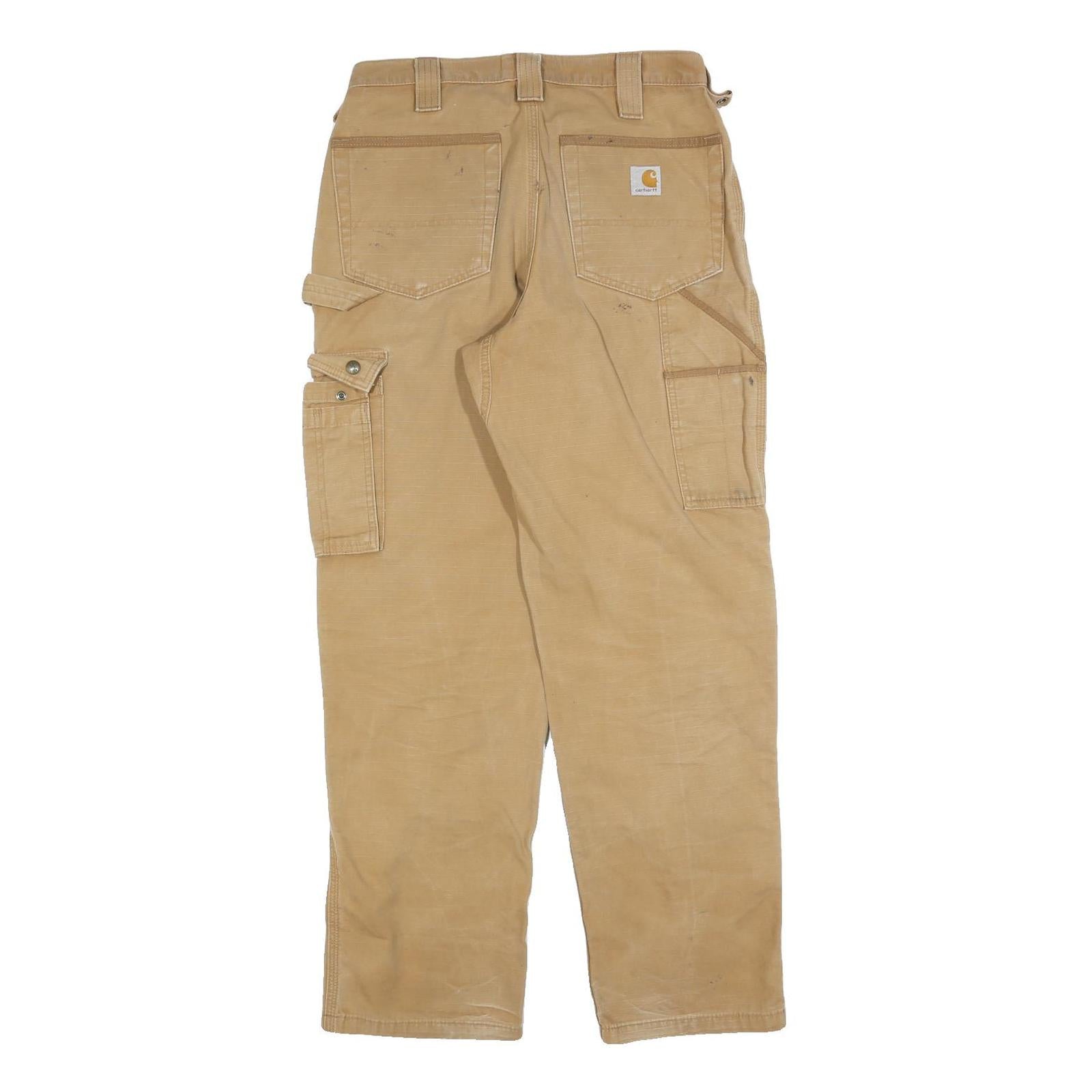CARHARTT Mens Regular Fit Workwear Beige Denim W30 L32 Cargo Zip Pocket Jeans