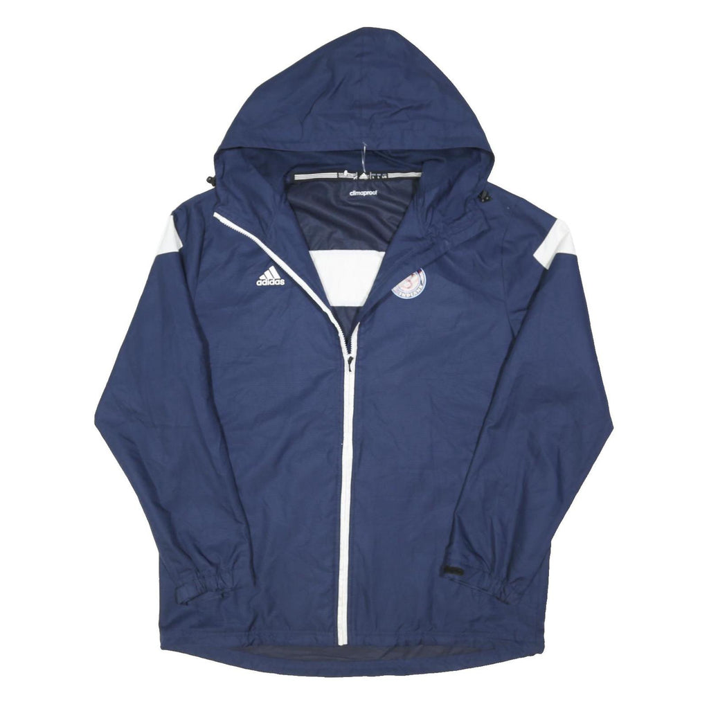 ADIDAS Mens Navy Blue & White Hooded Outdoor Jacket L Polyester Blend Zip