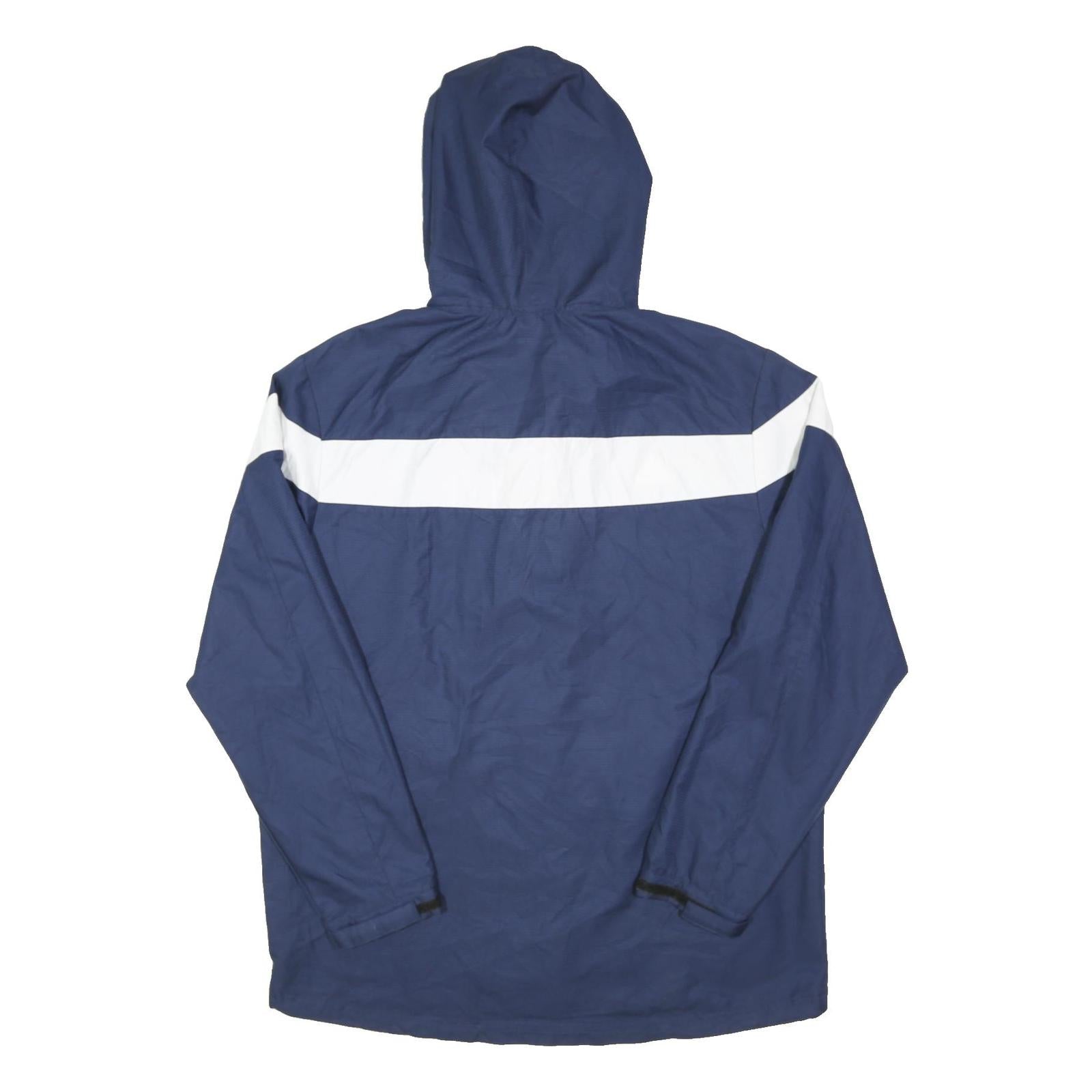 ADIDAS Mens Navy Blue & White Hooded Outdoor Jacket L Polyester Blend Zip