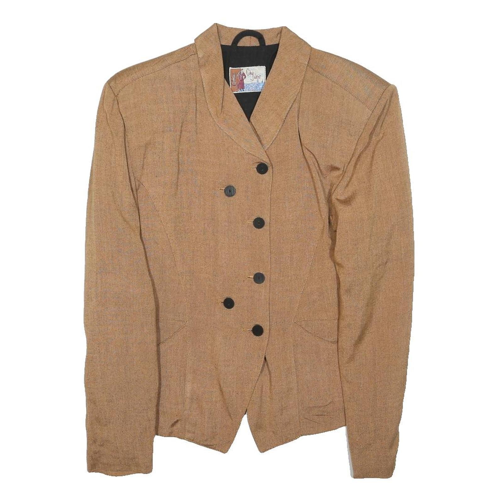 GILYWEAR Womens Beige Button Jacket S Viscose Classic Tailored Winter