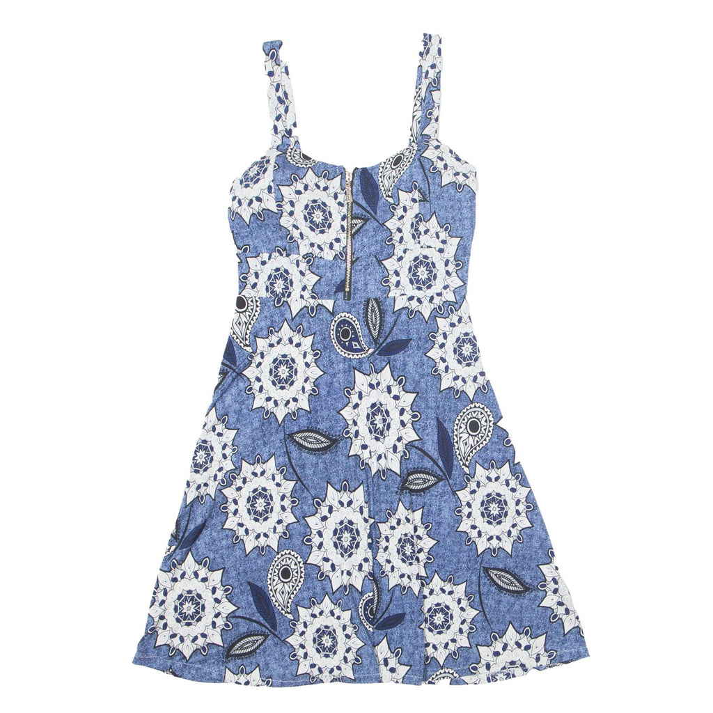 Womens Skater Dress Blue Floral Sleeveless Short S