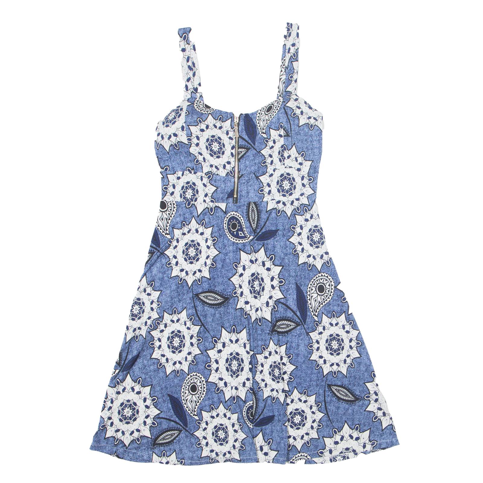 Womens Skater Dress Blue Floral Sleeveless Short S