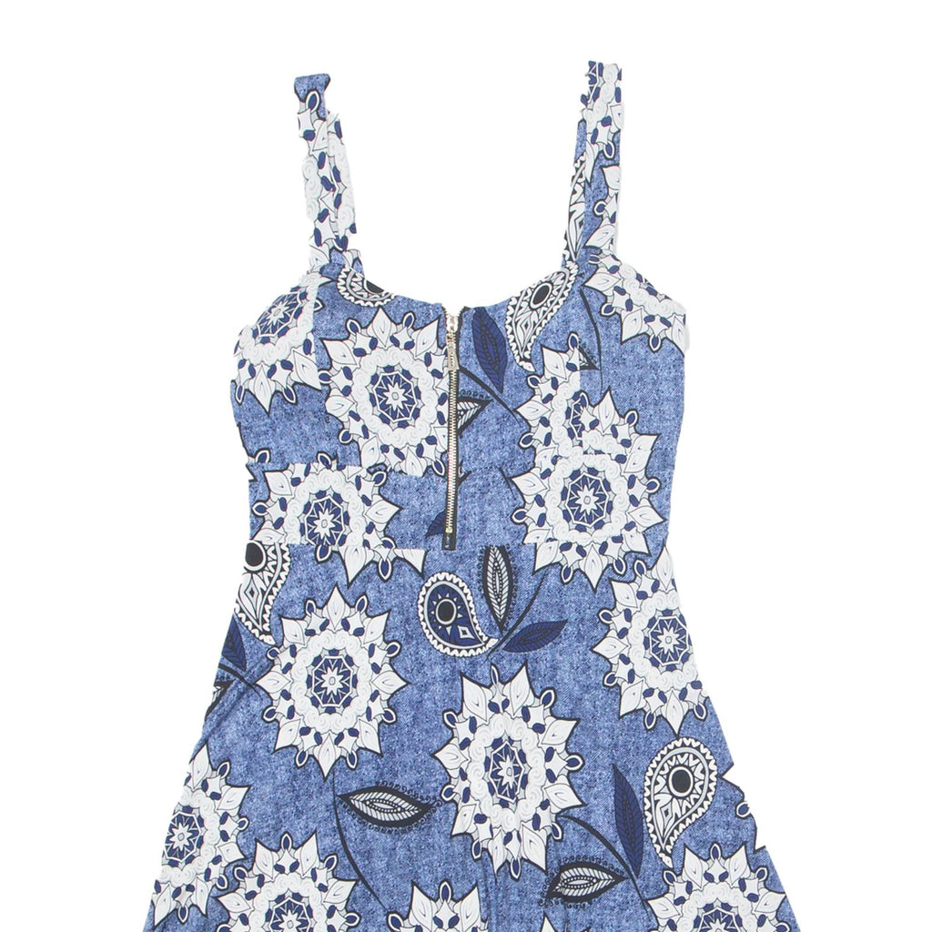 Womens Skater Dress Blue Floral Sleeveless Short S