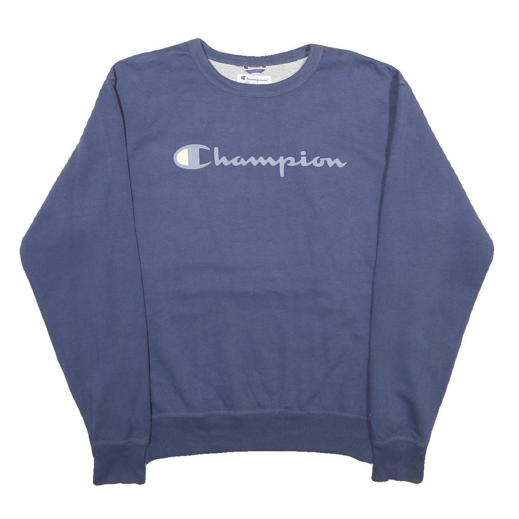 CHAMPION Mens Blue Crew Neck M Sweatshirt Cotton Blend Pullover Logo