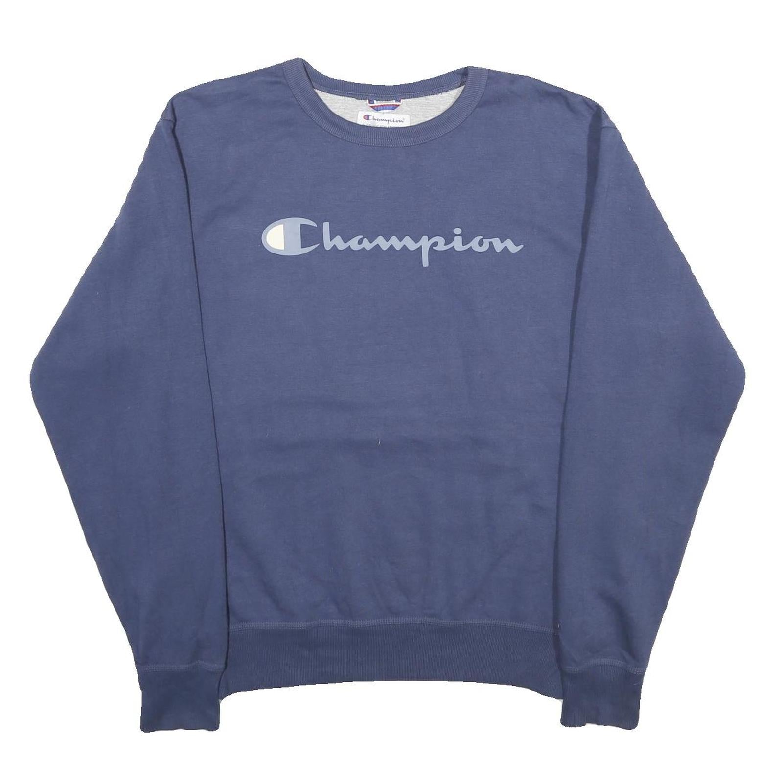CHAMPION Mens Blue Crew Neck M Sweatshirt Cotton Blend Pullover Logo