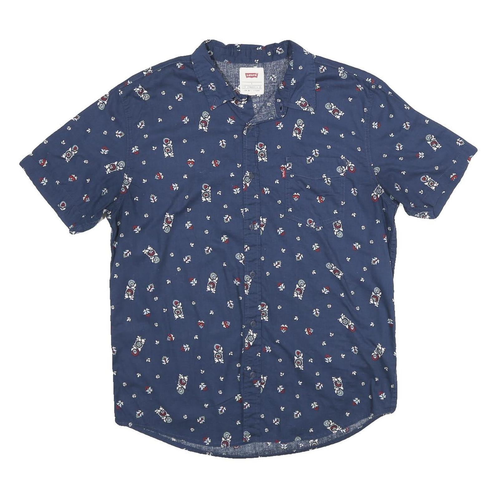 LEVI'S Mens Blue Floral Print Cotton Short Sleeve Shirt L Casual Summer Shirt