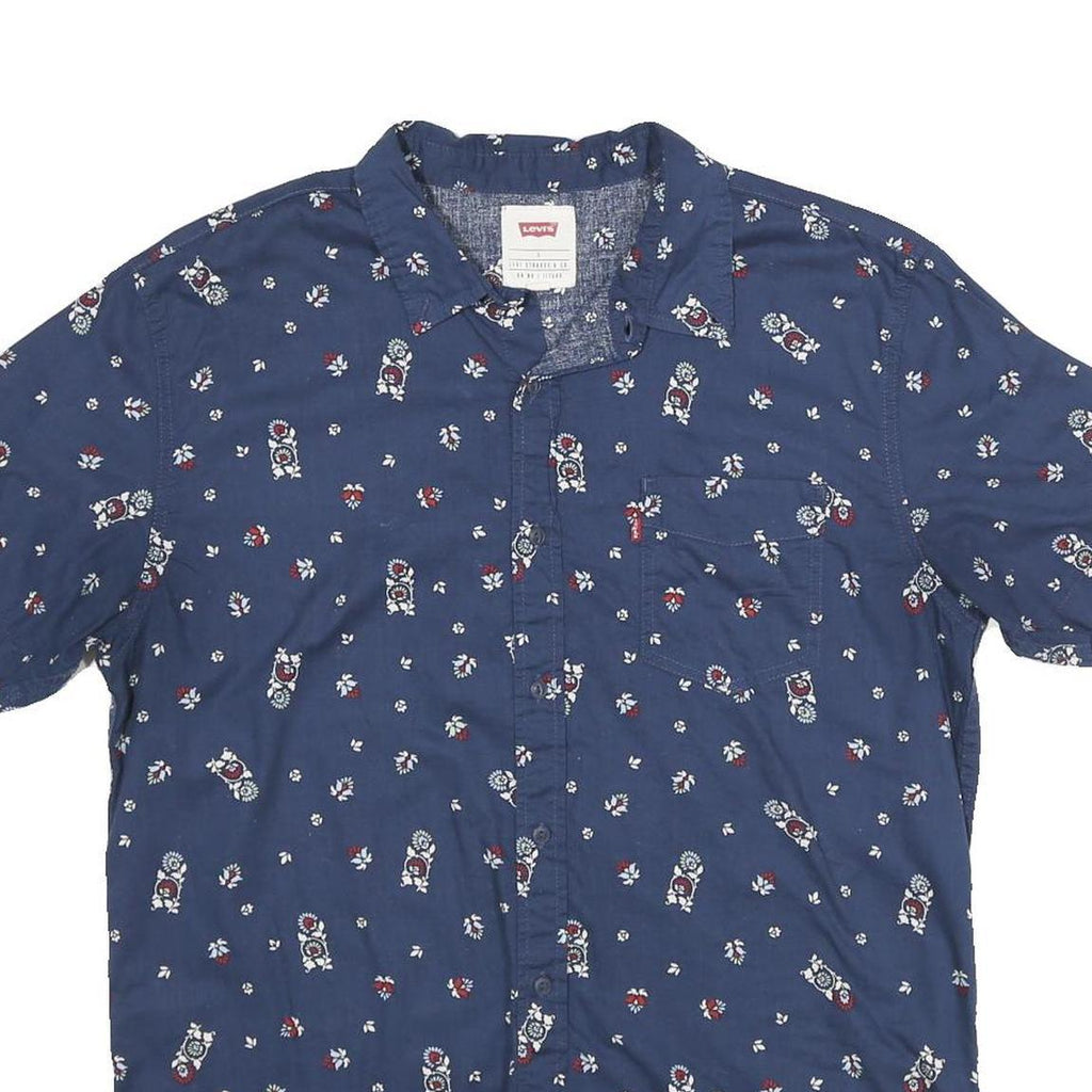 LEVI'S Mens Blue Floral Print Cotton Short Sleeve Shirt L Casual Summer Shirt