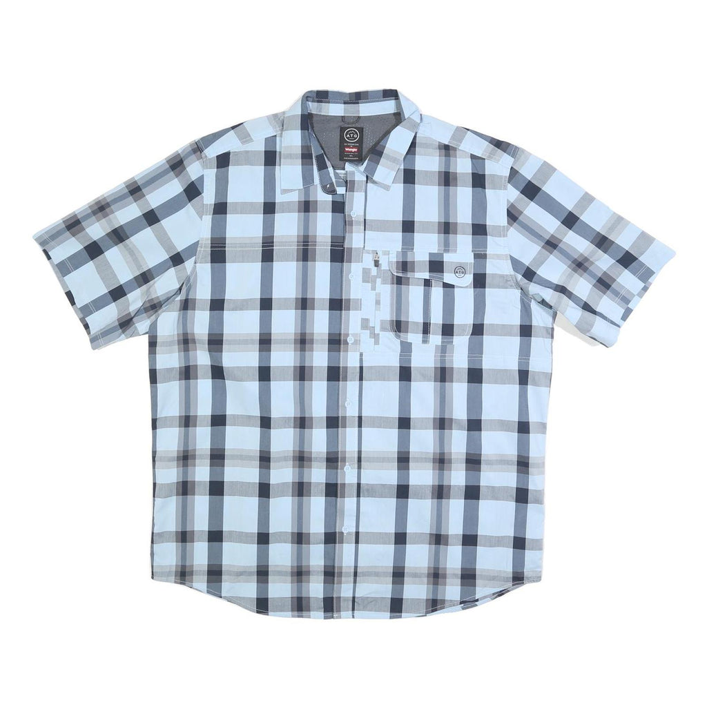 WRANGLER Mens Blue & Grey Check Shirt XL Cotton Blend Casual Button Pocket