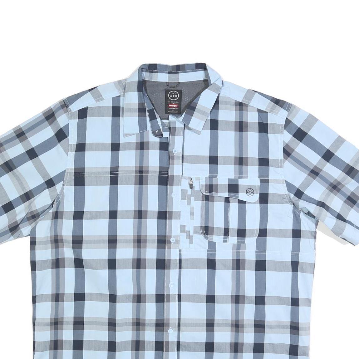 WRANGLER Mens Blue & Grey Check Shirt XL Cotton Blend Casual Button Pocket