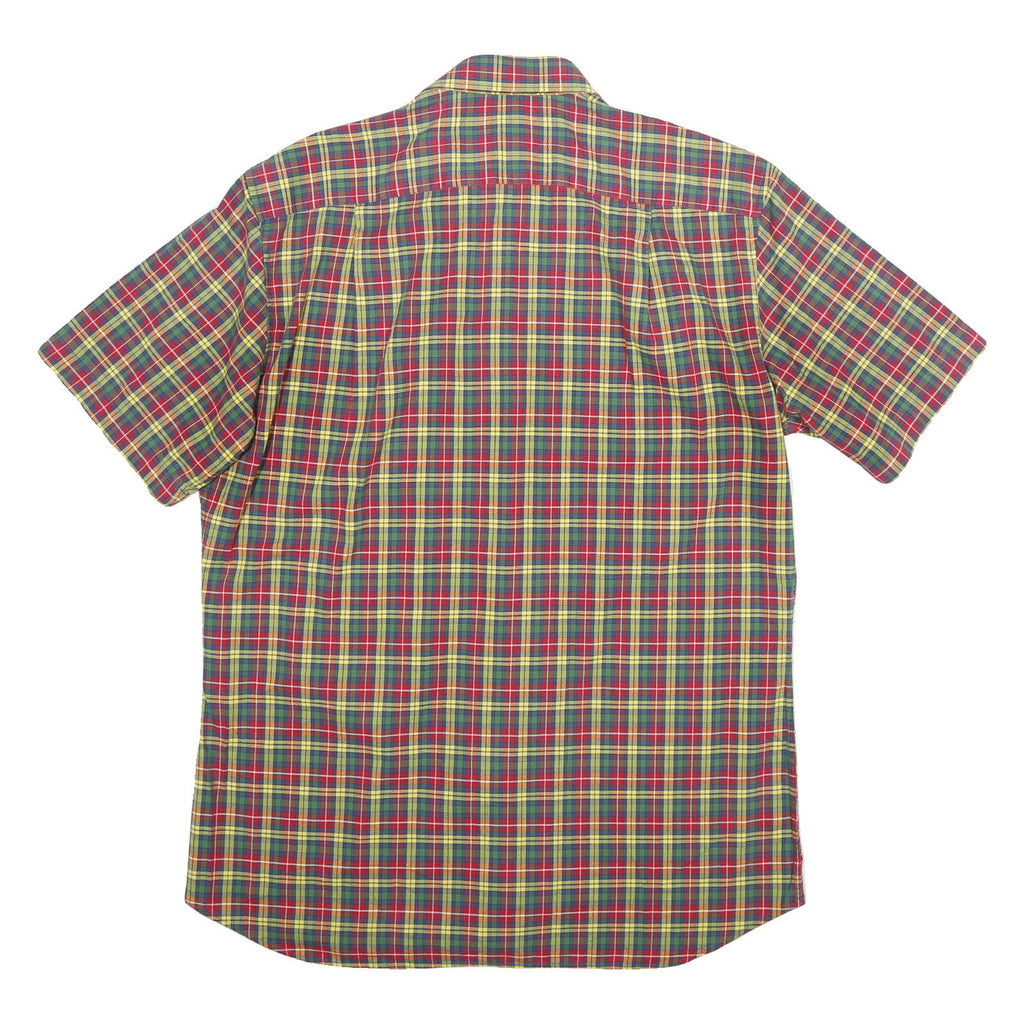 LIONS TAILOR Mens Red Green Yellow Check Shirt M Short Sleeve Button Cotton