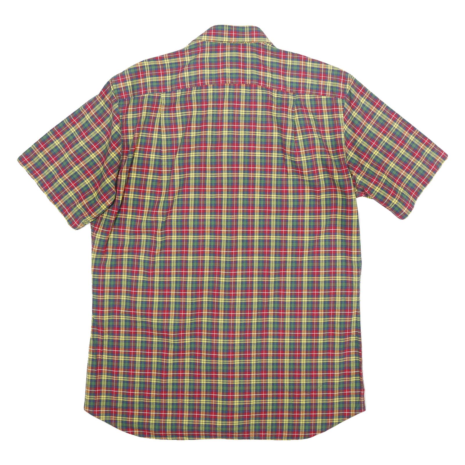 LIONS TAILOR Mens Red Green Yellow Check Shirt M Short Sleeve Button Cotton