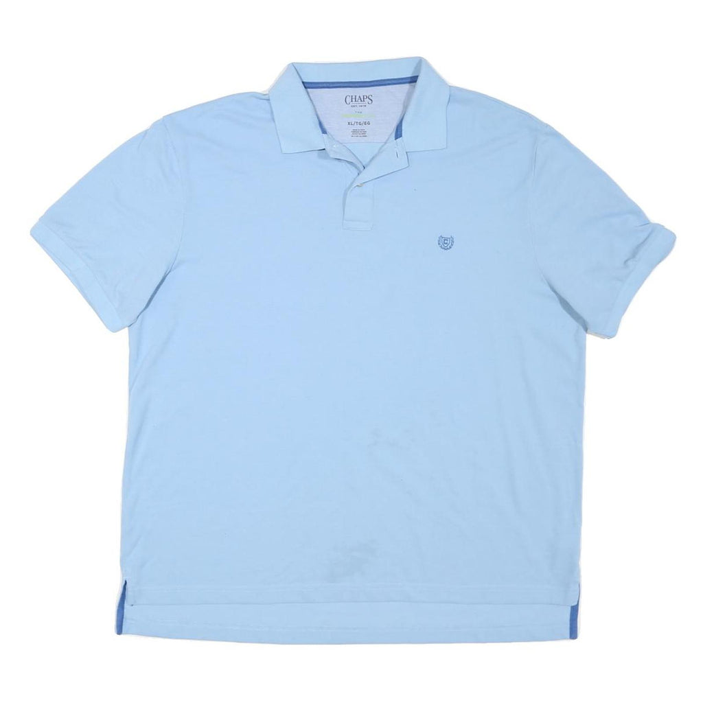 CHAPS Mens Blue Polo Shirt XL Cotton Blend Short Sleeve Plain Classic