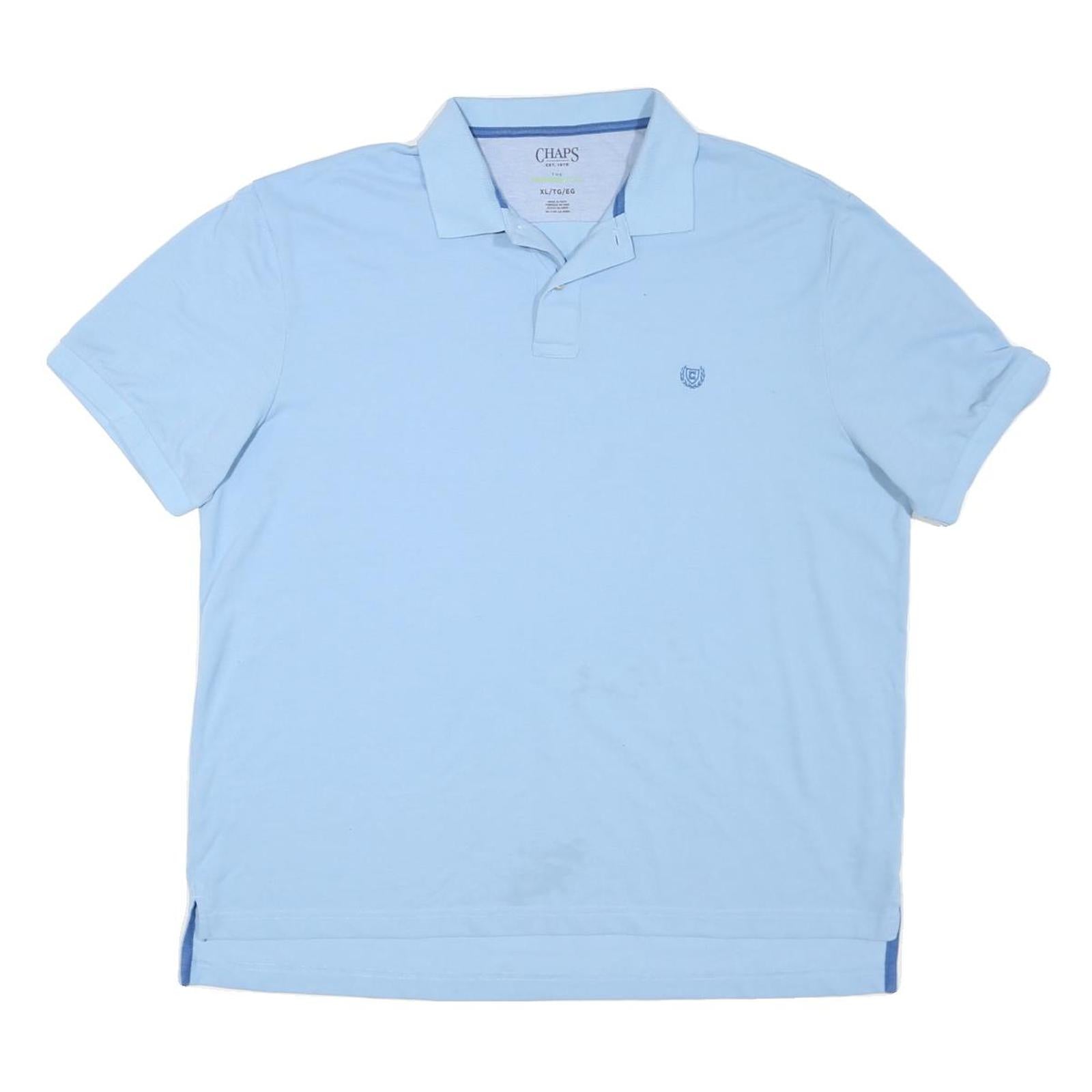CHAPS Mens Blue Polo Shirt XL Cotton Blend Short Sleeve Plain Classic