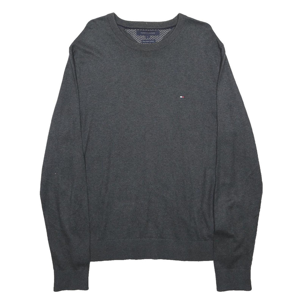 TOMMY HILFIGER Mens Grey Cashmere Blend Plain Crew Neck Basic Knit Jumper L