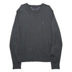 TOMMY HILFIGER Mens Grey Cashmere Blend Plain Crew Neck Basic Knit Jumper L