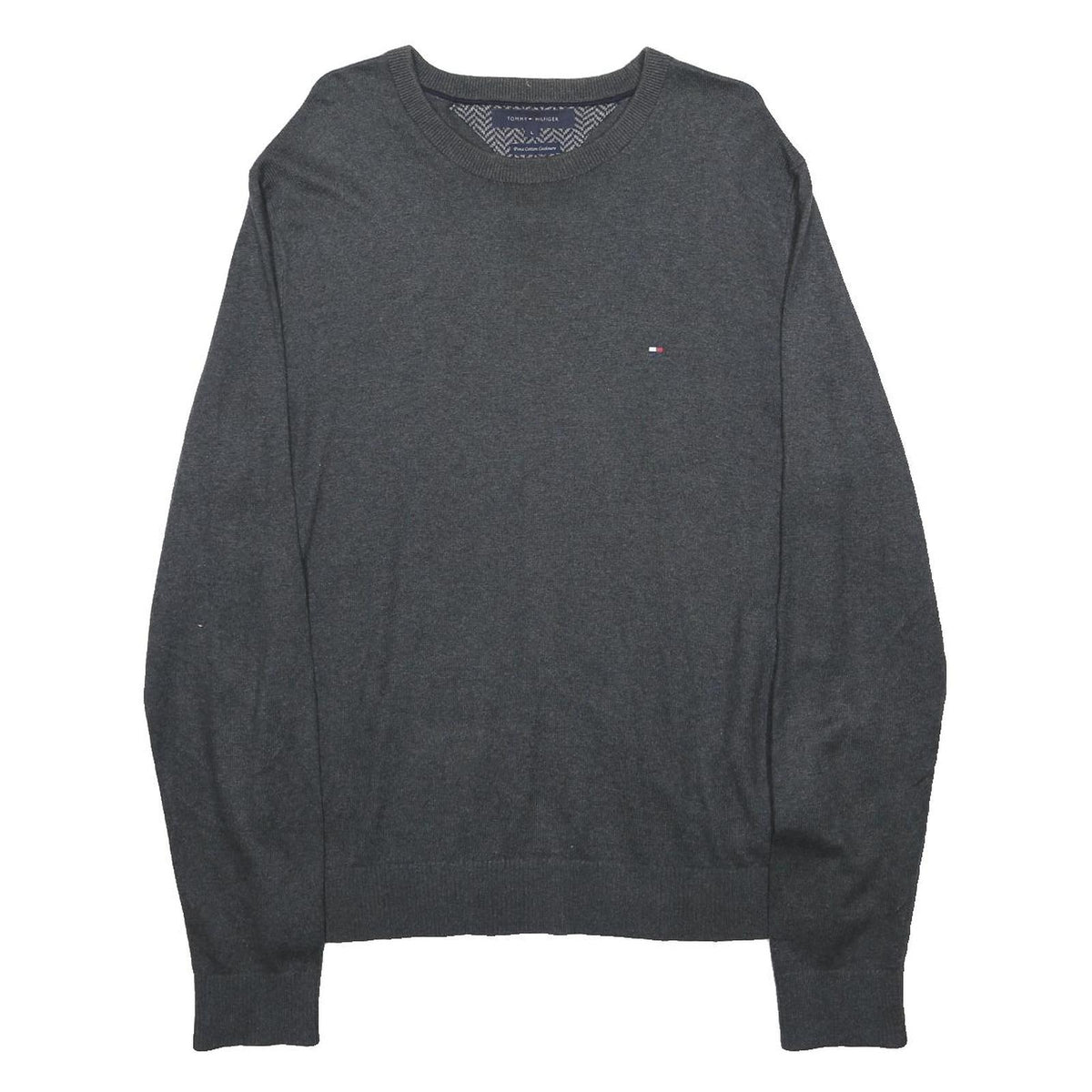 TOMMY HILFIGER Mens Grey Cashmere Blend Plain Crew Neck Basic Knit Jumper L