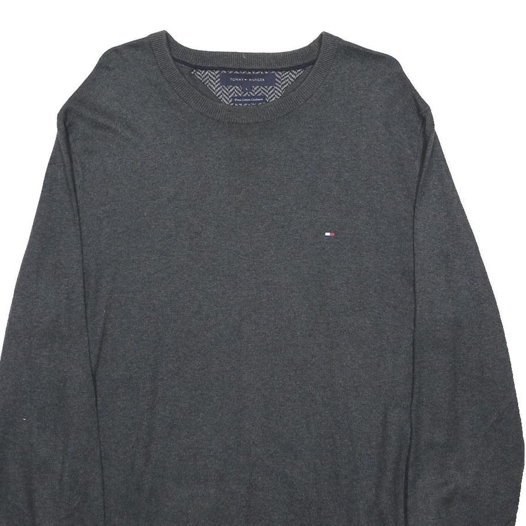 TOMMY HILFIGER Mens Grey Cashmere Blend Plain Crew Neck Basic Knit Jumper L