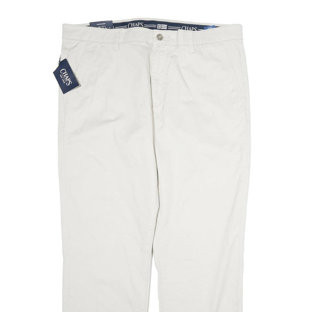 CHAPS Mens Cotton White Regular Fit Straight Leg Trousers W40 L33 Casual Comfort