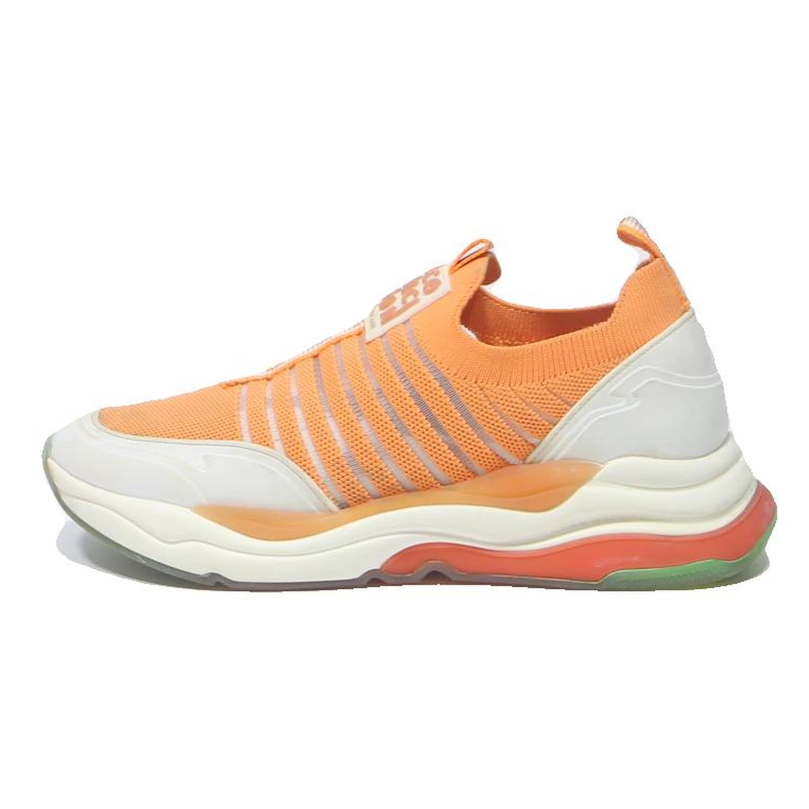 TJ COLLECTION Womens Slip-On Sock Trainers Orange & White Synthetic UK 5