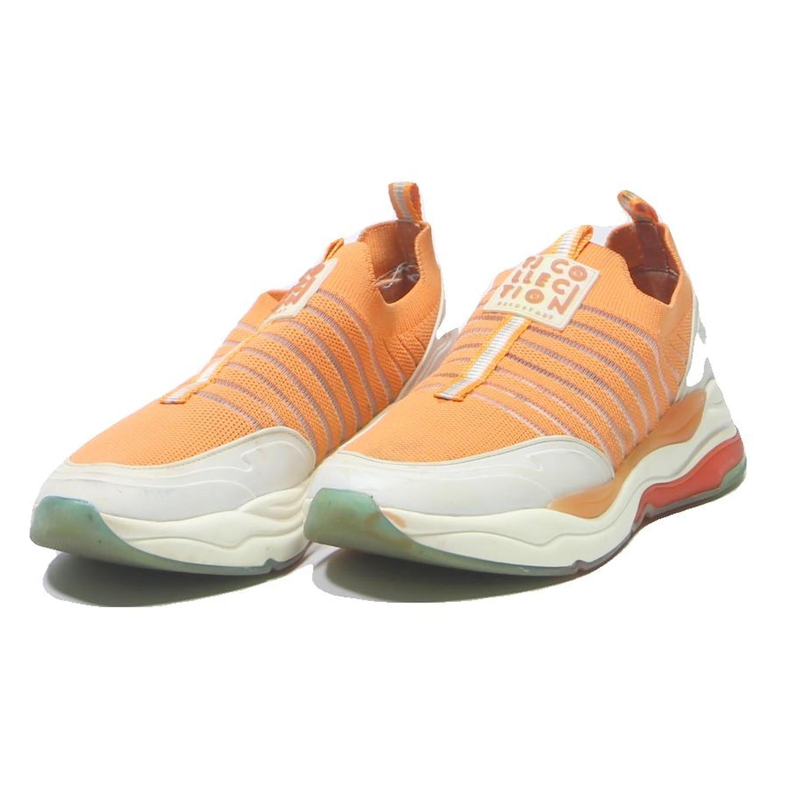 TJ COLLECTION Womens Slip-On Sock Trainers Orange & White Synthetic UK 5