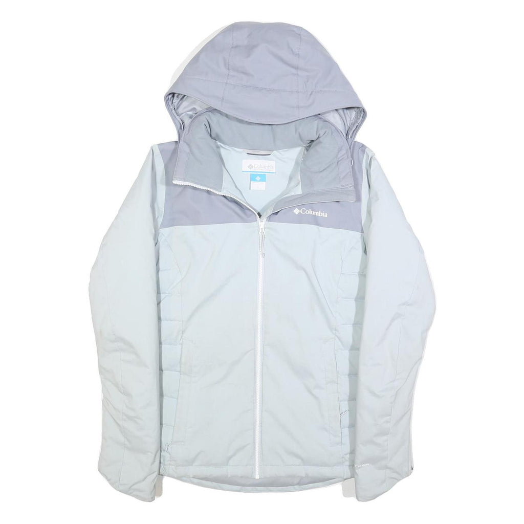 COLUMBIA Womens Grey & Light Blue Hooded Jacket S Polyester Outdoor Zip Casual