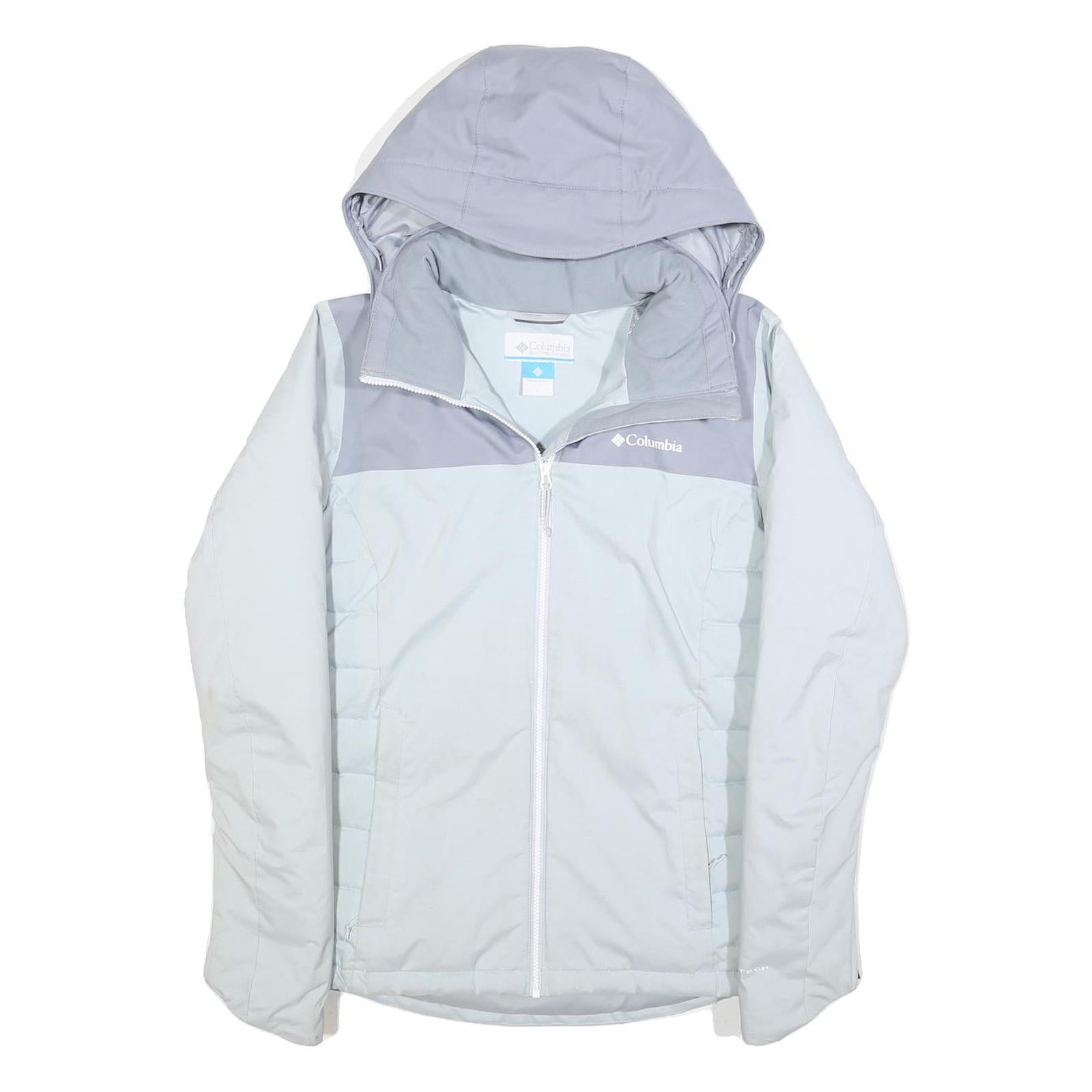 COLUMBIA Womens Grey & Light Blue Hooded Jacket S Polyester Outdoor Zip Casual
