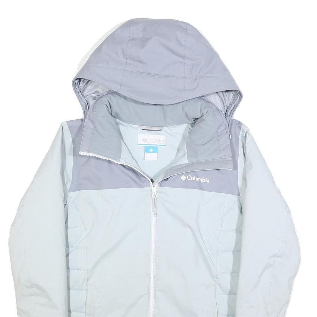 COLUMBIA Womens Grey & Light Blue Hooded Jacket S Polyester Outdoor Zip Casual