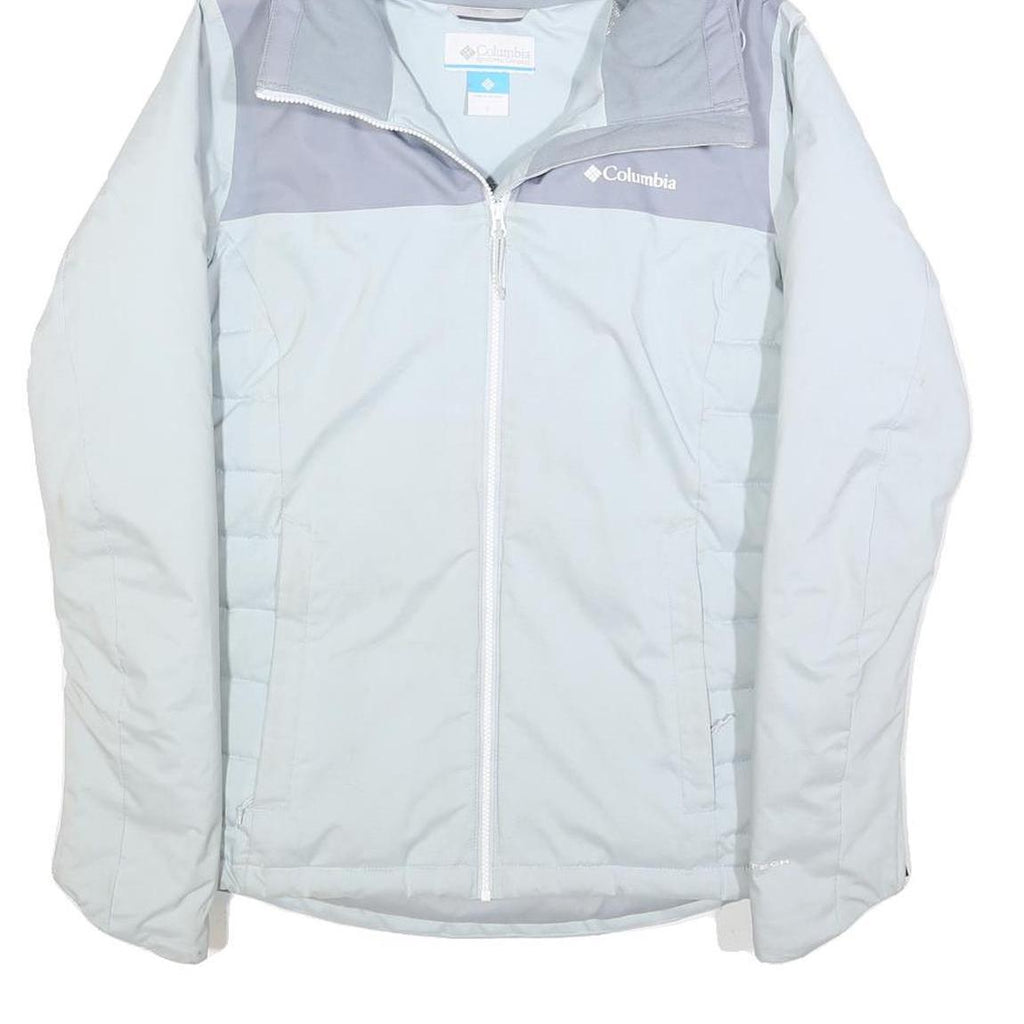 COLUMBIA Womens Grey & Light Blue Hooded Jacket S Polyester Outdoor Zip Casual