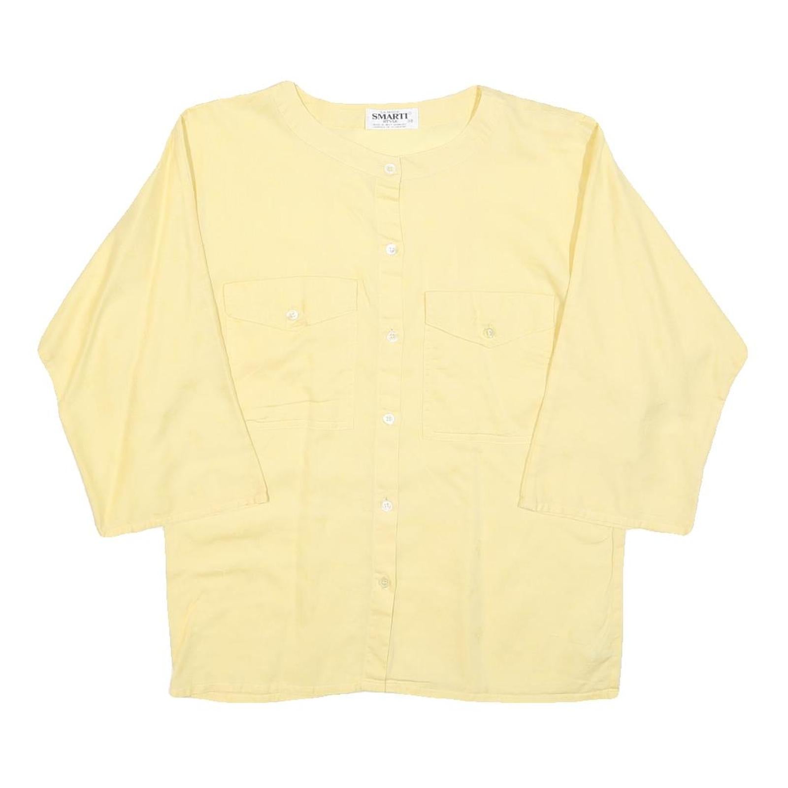 SMARTI Womens Yellow Basic Top 3/4 Sleeve Button Neck S Cotton Comfortable