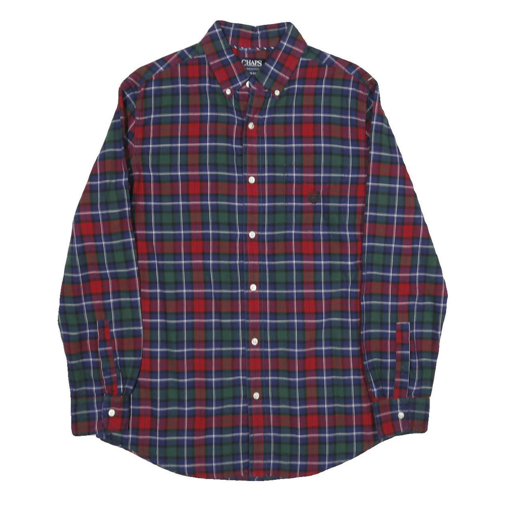 CHAPS Mens Red & Green Tartan Cotton Shirt M Button-Down Collar Long Sleeve