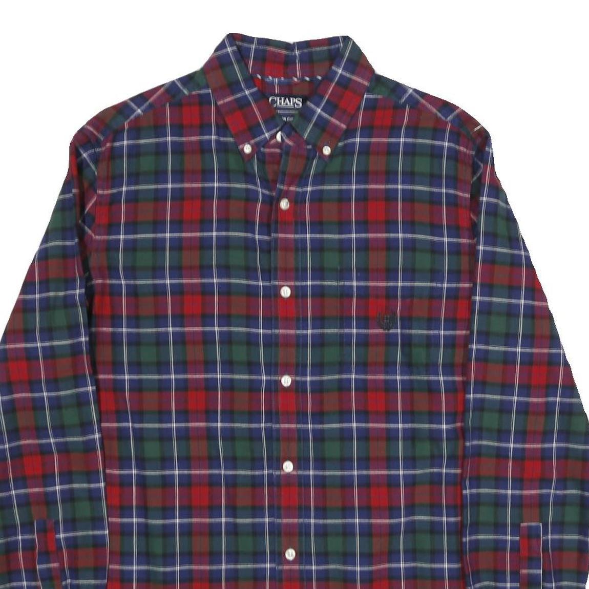 CHAPS Mens Red & Green Tartan Cotton Shirt M Button-Down Collar Long Sleeve