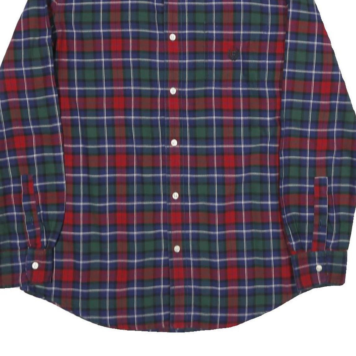 CHAPS Mens Red & Green Tartan Cotton Shirt M Button-Down Collar Long Sleeve