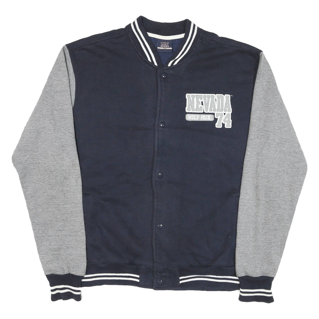 MV SPORT Mens Navy & Grey Nevada 74 Varsity Jacket L Cotton Blend Button Closure