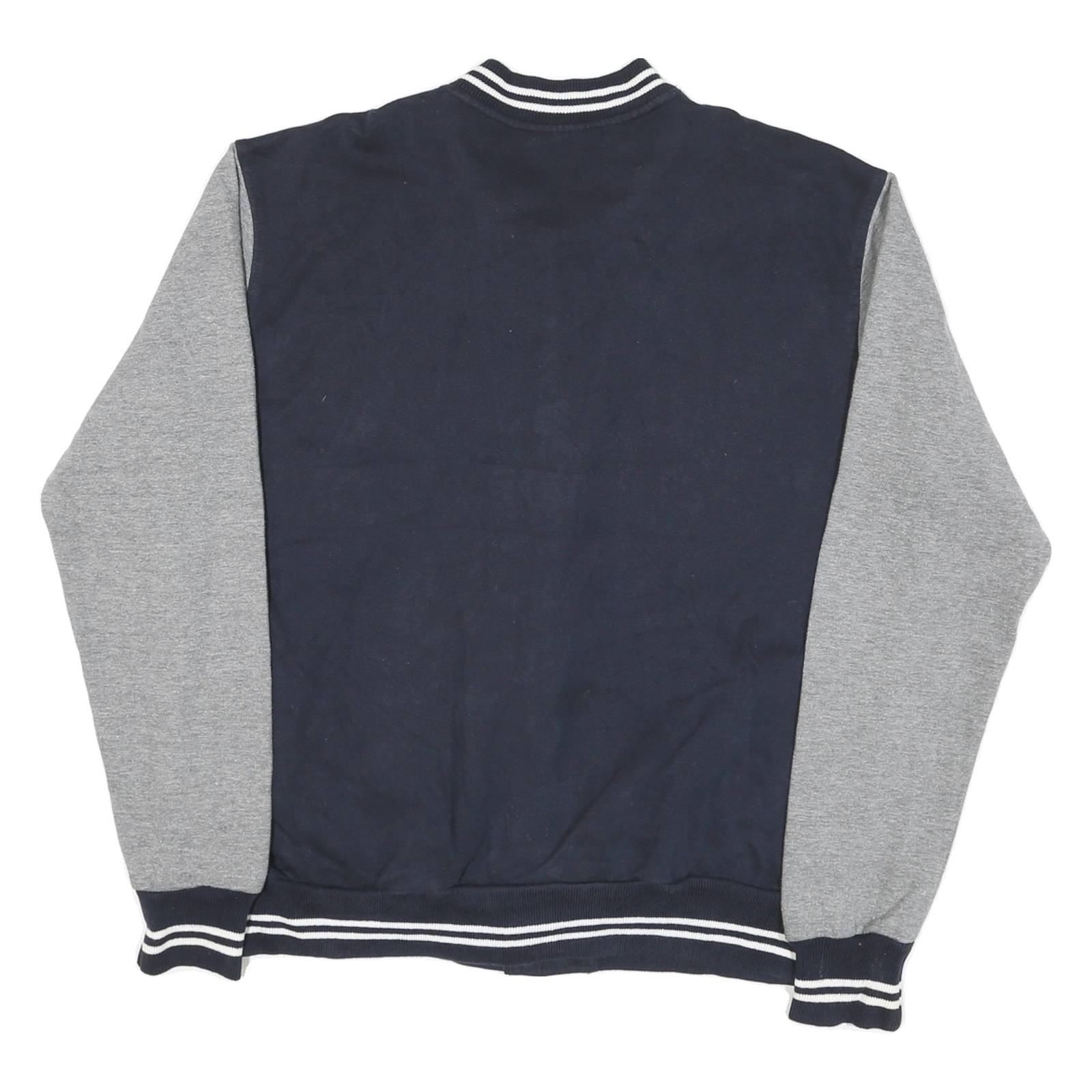 MV SPORT Mens Navy & Grey Nevada 74 Varsity Jacket L Cotton Blend Button Closure