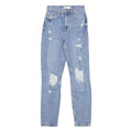 BERSHKA Womens Jeans Blue Slim Skinny Denim Medium W24 L27 Distressed Zip