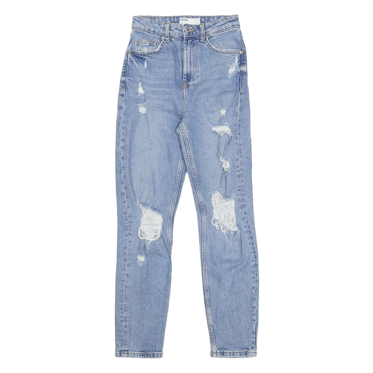 BERSHKA Womens Jeans Blue Slim Skinny Denim Medium W24 L27 Distressed Zip
