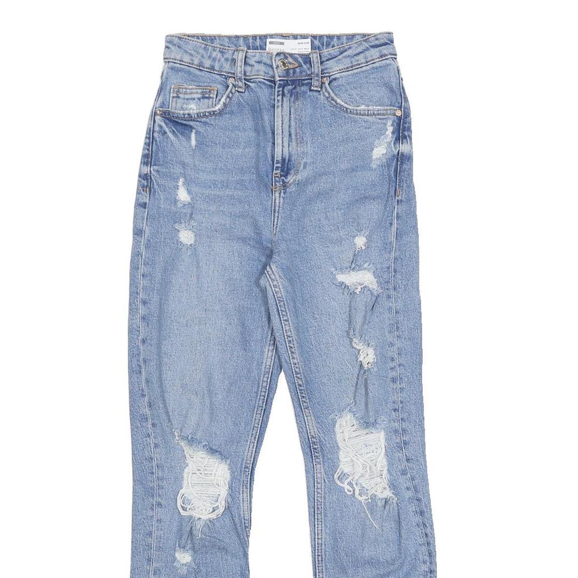 BERSHKA Womens Jeans Blue Slim Skinny Denim Medium W24 L27 Distressed Zip