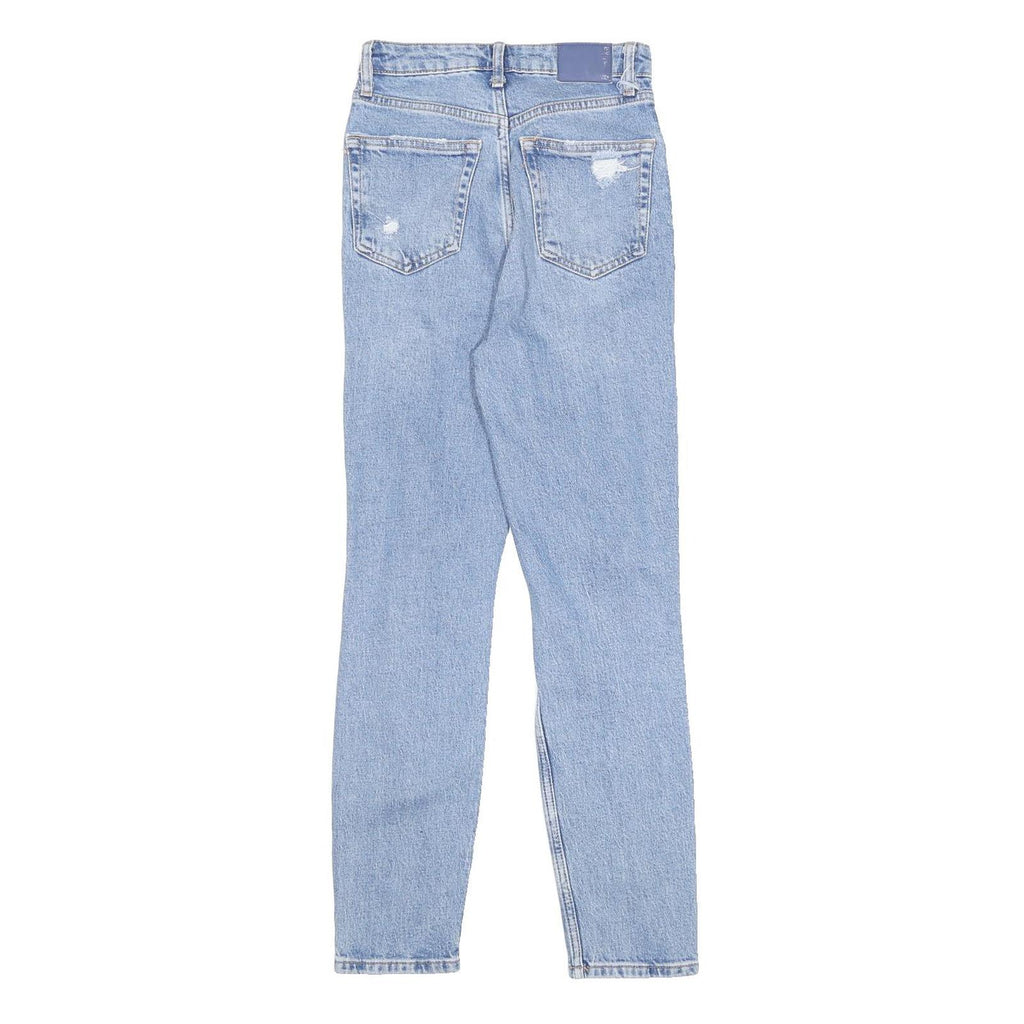 BERSHKA Womens Jeans Blue Slim Skinny Denim Medium W24 L27 Distressed Zip