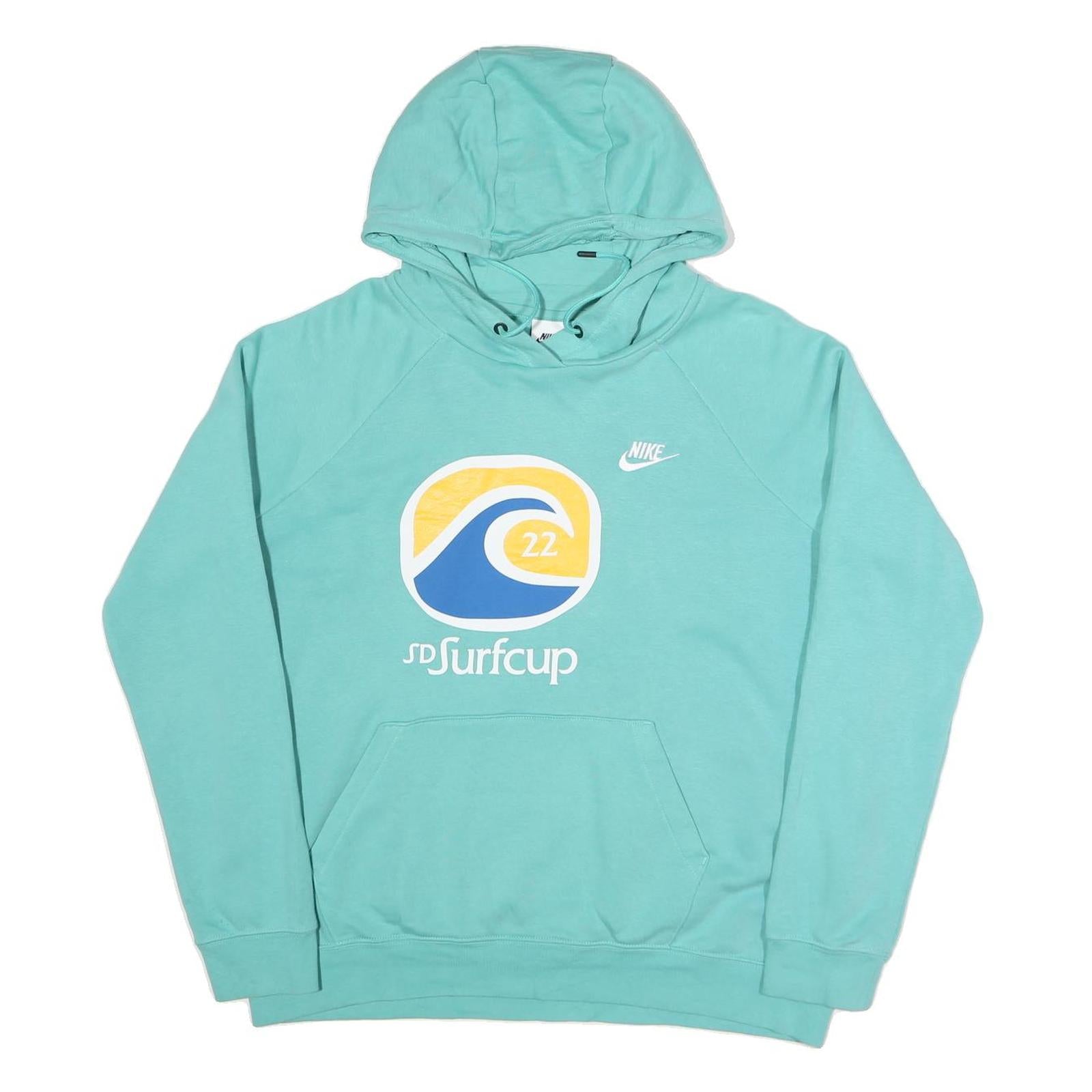 NIKE Mens Green & Blue Surf Cup Pullover Hoodie L Cotton Blend Casual