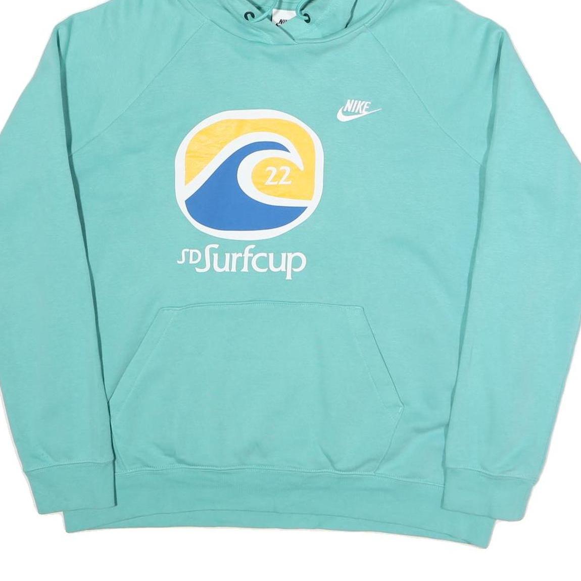 NIKE Mens Green & Blue Surf Cup Pullover Hoodie L Cotton Blend Casual