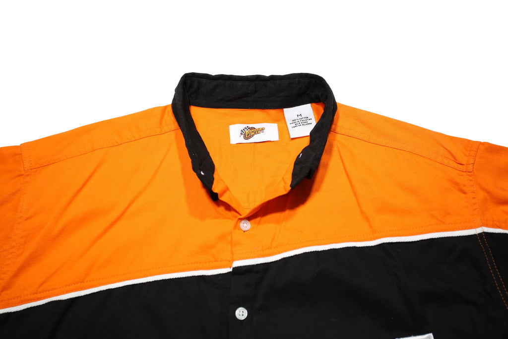 WINNER'S CIRCLE Mens Orange & Black Home Depot Cotton Shirt M Button-Down Collar