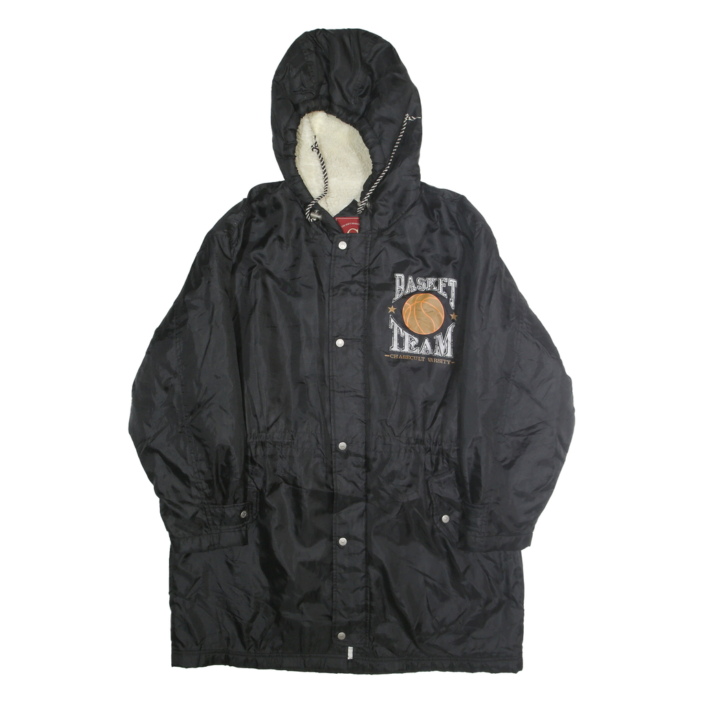CHASECULT Mens Black Basket Team Varsity Nylon Jacket M Zip Hooded Basketball