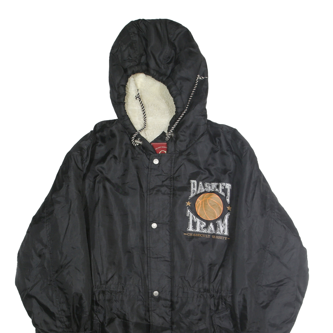 CHASECULT Mens Black Basket Team Varsity Nylon Jacket M Zip Hooded Basketball