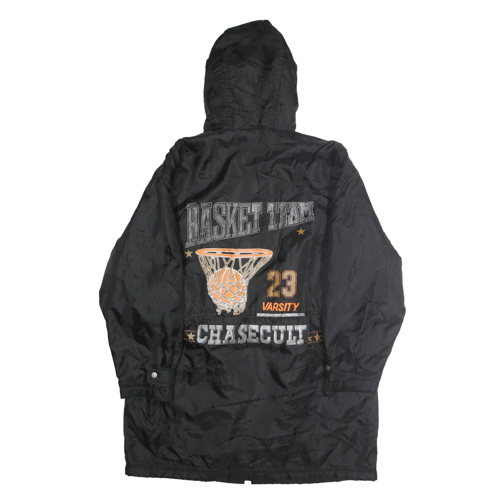 CHASECULT Mens Black Basket Team Varsity Nylon Jacket M Zip Hooded Basketball