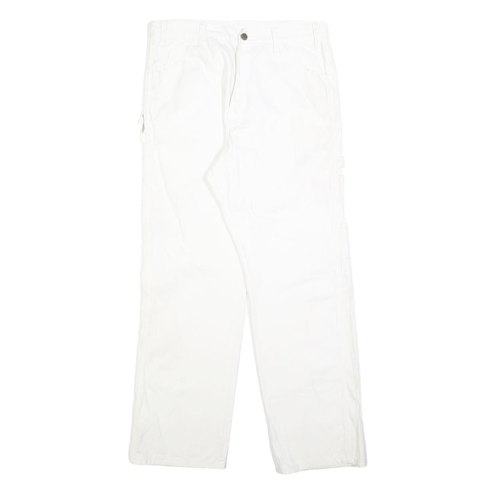 DICKIES Mens White Relaxed Straight Cotton Blend Trousers W32 L30 Workwear