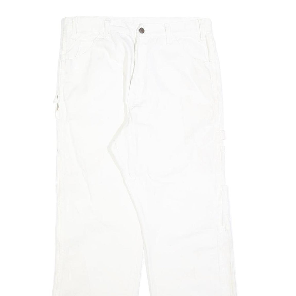 DICKIES Mens White Relaxed Straight Cotton Blend Trousers W32 L30 Workwear